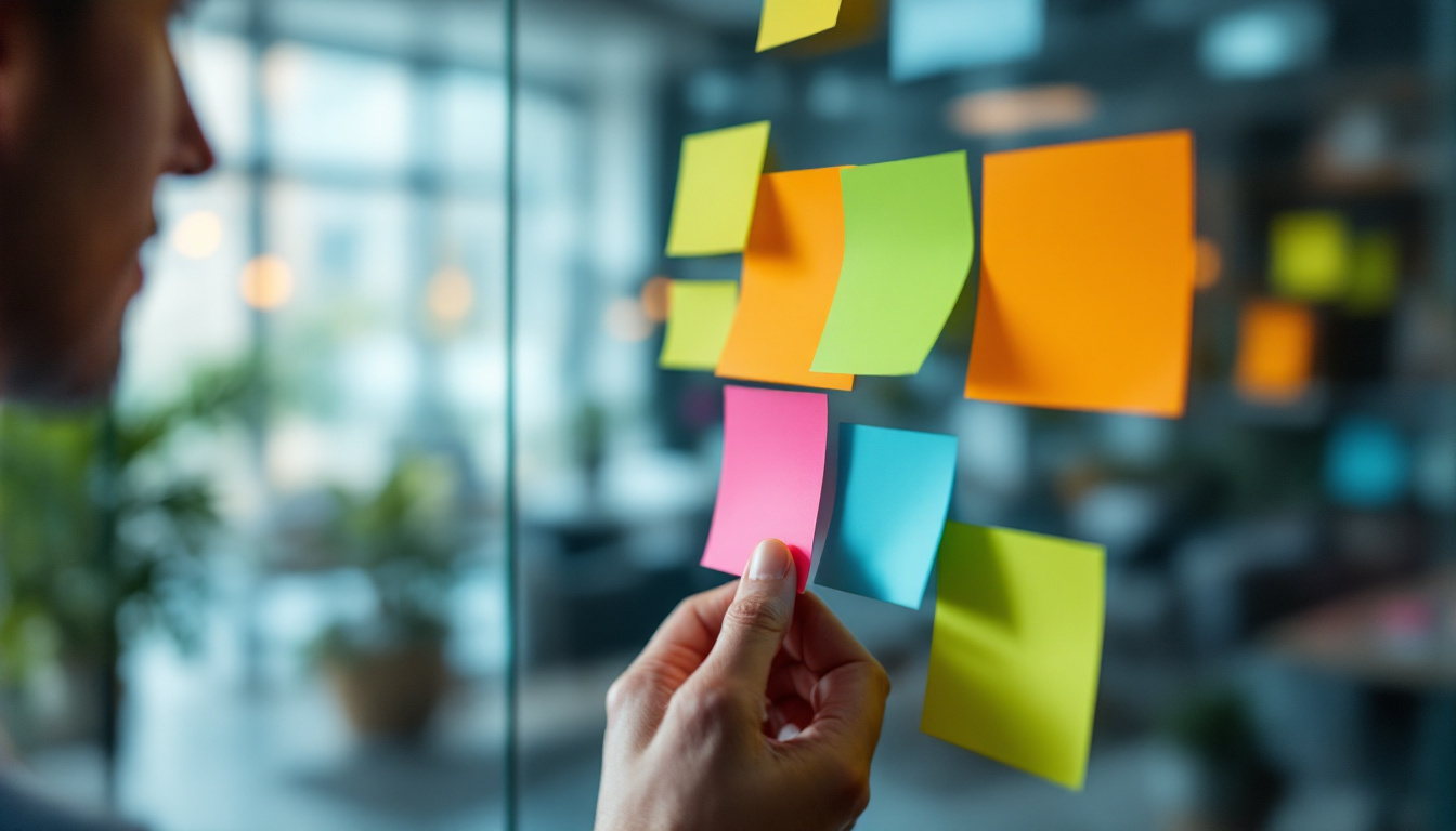 A whiteboard covered in handwritten customer questions with sticky notes grouped into clusters